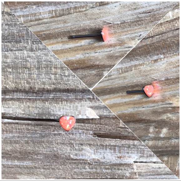 Orange‎ Glitter Opal Heart Nose Ring Stud - Picture 1 of 1